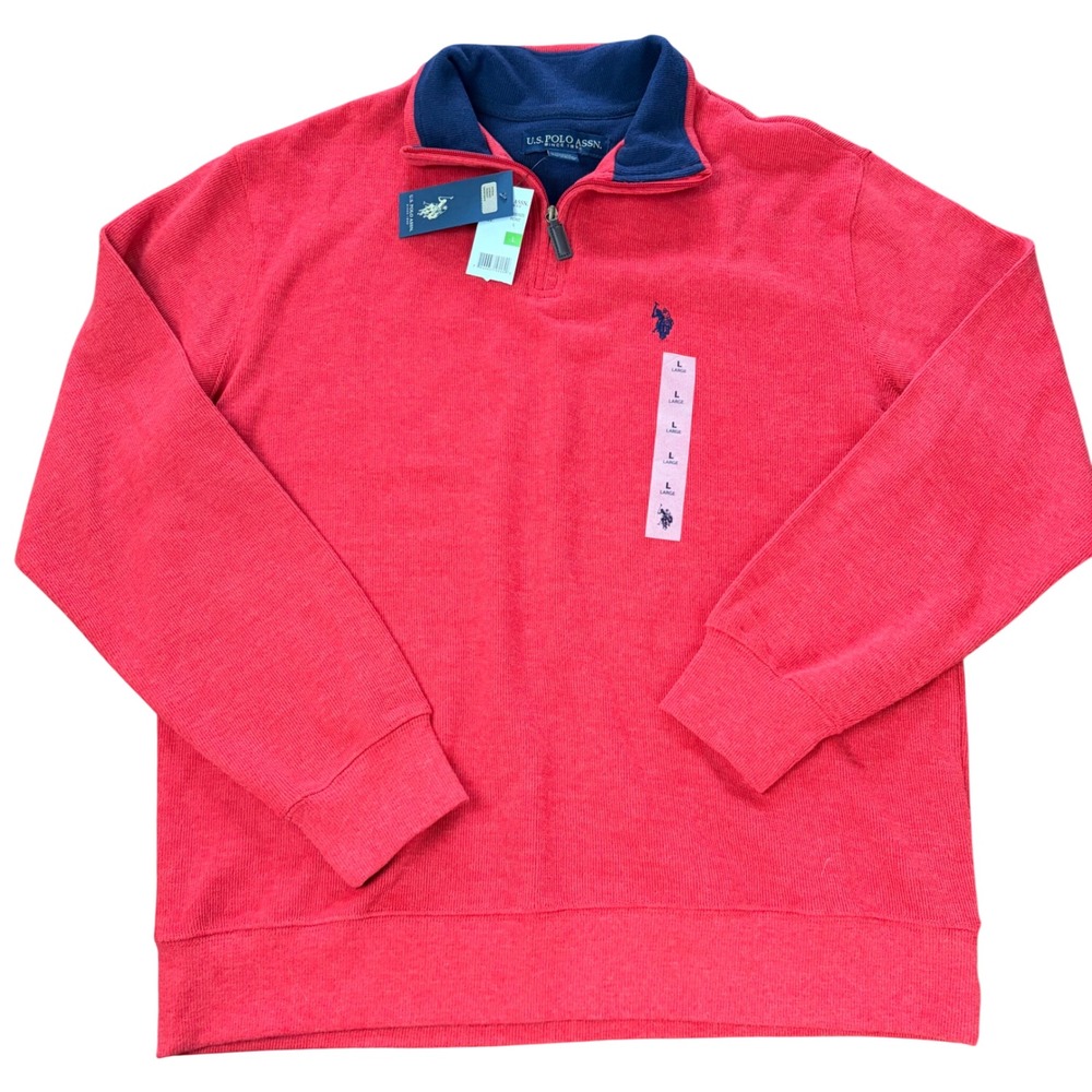 US Polo Assn Mens Red Heather Quarter Zip Pullover Sweater Large NWT 113319Z5